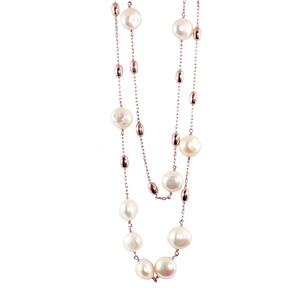 Simply Italian Pearl Necklace: White Pearl Double Strand Necklace - 120cm
