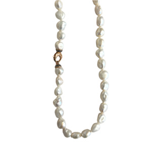 Baroque White Pearl Necklace with Lobster Clasp