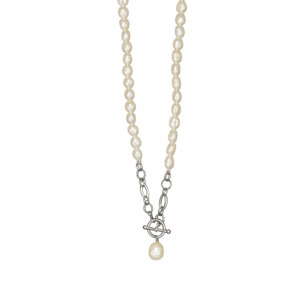 Simply Italian Pearl Necklace: Cultured Baroque White Pearl Silver Toggle Necklace