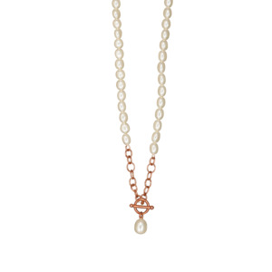 Simply Italian Pearl Necklace: Cultured Baroque White Pearl Rose Gold Toggle Necklace