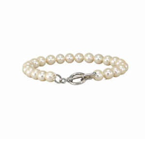 Small Pearl with Silver Toggle Link Bracelet