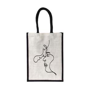 Black and White Jute Bag with Faces