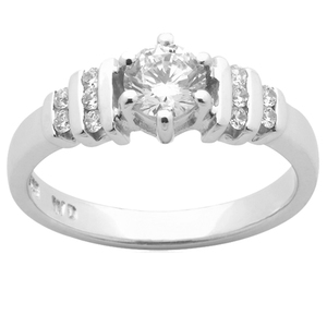 White Gold Solitaire and Bar set Side Engagement Ring
