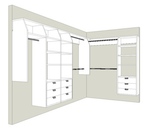 A (Designer's Choice) "L" Shape Walk In Wardrobe Combination