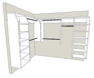 4 and 3 "L" Shape Walk In Wardrobe Combination