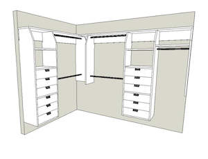 I Robe Walk In 1: 3B(6 x Drawers) and 5(6 x Drawers) "L" Shape Walk In Wardrobe Combination