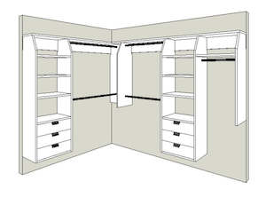 3B and 5 "L" Shape Walk In Wardrobe Combination