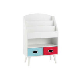Kids Bookshelf Display Rack With 3 Tier Bookshelves And 2 Drawers
