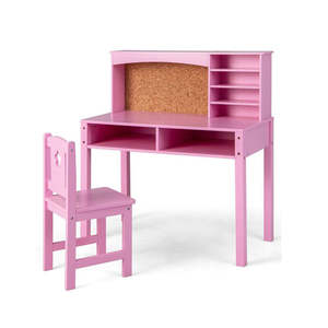 Baby Room Furniture: Kids Desk And Chair Set With Hutch And Cork Bulletin Board Pink