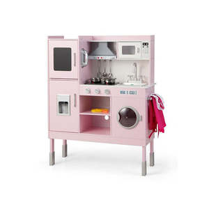 Wooden Play Kitchen Pretend Toy Playset With Real Sounds And Lights