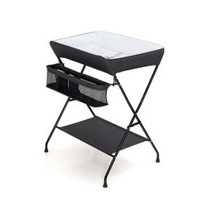 Folding Baby Change Table with Storage Basket and Shelf for Infant and Toddler Black