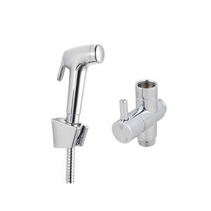 Toilets: Chrome Bidet Round Handheld Brass Diverter Wash Kit With Water Hose