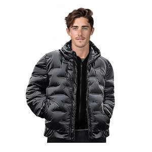 Abbee Black Large Winter Hooded Glossy Down Jacket Warm Puffer