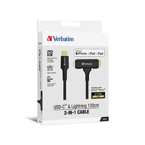 Cables Adaptors: Verbatim 2 In 1 Cable Type C To C Lightning Kevlar Mfi Certified