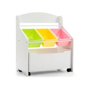 Kids Wooden Storage Cabinet With Rolling Casters Book Shelf