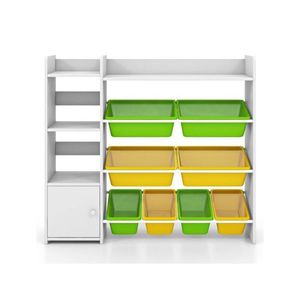 Baby Room Furniture: Kids Bookshelf With 8 Storage Boxes And 2 Open Shelves