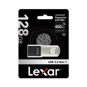 External Storage: Lexar F35 Pro 128Gb Jumpdrive Fingerprint Usb Gen 1 Up To 400Mbs Read