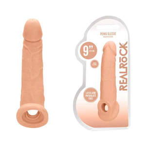 Adult: Realrock 9 Inch Realistic Penis Extender With Rings Flesh