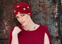 Headwear: Jewel Turban - Red Golden Flower