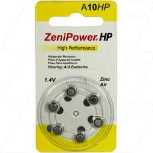Zenipower A10 Button Zinc Air Battery 6 Pack SIMPOWER