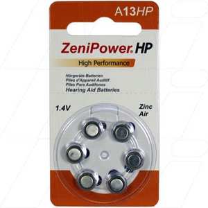 Zenipower A13 Button Zinc Air Battery 6 Pack SIMPOWER