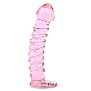 Sinfully Pink Textured Glass Dildo