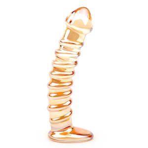 Glass Toys: Sinful Gold Textured Glass Dildo