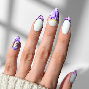 Press On Nails: Lavender Strata - Almond Sustainable Nails