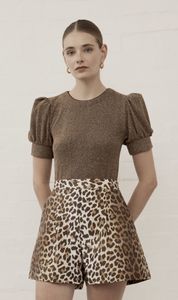 Sale Tops: Luxe De Valentina | Como Puff Sleeve T.Shirt - Bronze Pink Lame