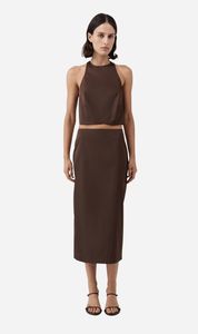 St Agni: St Agni | Paper Taffeta Column Skirt - Mocha