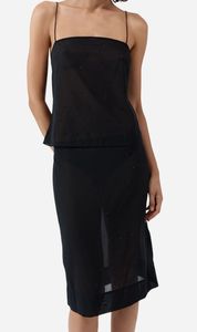 St Agni: St Agni | Silk Glass Beaded Cami - Black