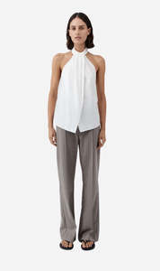 St Agni: St Agni | Oxford Halter Tie Back Top - White