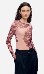 Silk Laundry | Mesh Long Sleeve Top - Pressed Coral