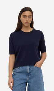 Assembly Label: Assembly Label | Vanya Cotton Cashmere Knit Tee - True Navy