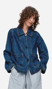 Marle | Cropped Pea Jacket - Washed Indigo