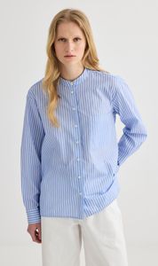 Laing: Laing | Striped Collarless Shirt - Oxford Blue