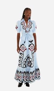 Sale Dresses 1: Farm Rio | Short Sleeve Maxi Dress - Blue Artisanal