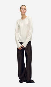Silk Laundry | Long Sleeve Bias Top - White