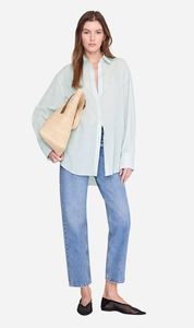 Anine Bing | Plaza Shirt - Green & White Mini Stripe