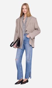 Anine Bing | Quinn Blazer - Taupe & Blue Pinstripe