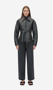 Womens Outerwear: Camilla & Marc | Oreno Croc Belted Jacket - Charcoal