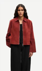 Womens Outerwear: Samsoe Samsoe | Salylo Suede Jacket - Fired Brick