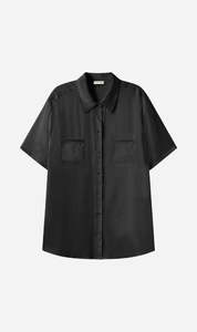 Silk Laundry: Silk Laundry | Short Sleeve Boyfriend Shirt - Black
