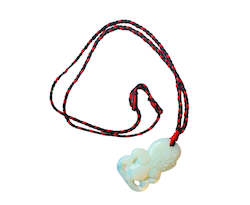 Womens Necklaces: Moonstone hei tiki on red and navy woven strand