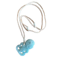 Womens Necklaces: Hei Tiki - amazonite on cream/beige woven strand