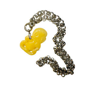 Other Hei Tiki: Yellow Jade Hei Tiki Necklace - Stainless Steel
