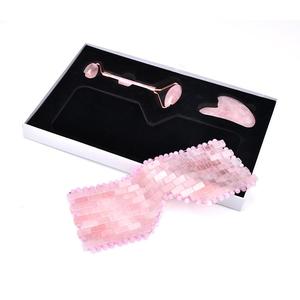 Rose Quartz Eye Mask + Roller +Gua Sha