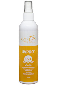 Sun Screen: UVPRO Spray, SPF 50 4hr water resistant