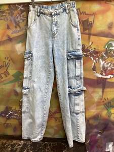 Pants: Stone washed light blue jeans
