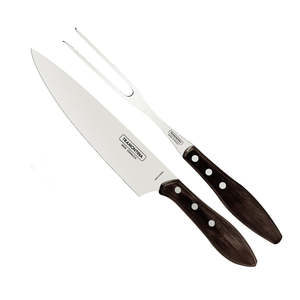 Carving Knives: Churrasco Carving Set - Brown Polywood 2 Piece Set